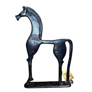 Vintage Ancient Greece Bronze Trojan Horse Sculpture with Tin Tag and Paper Tag